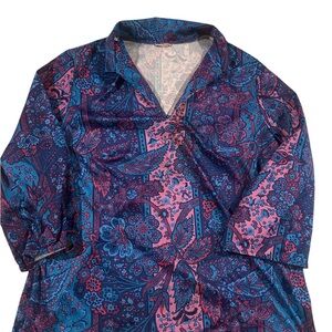 True Vintage Psychedelic 70s Paisley Floral V Neck Blouse